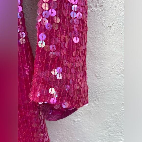 Vintage 80βs SEQUINS Hot Pink Cocktail Dress/ 80βs PINK Sheath Dress Size 6 - Picture 13 of 13